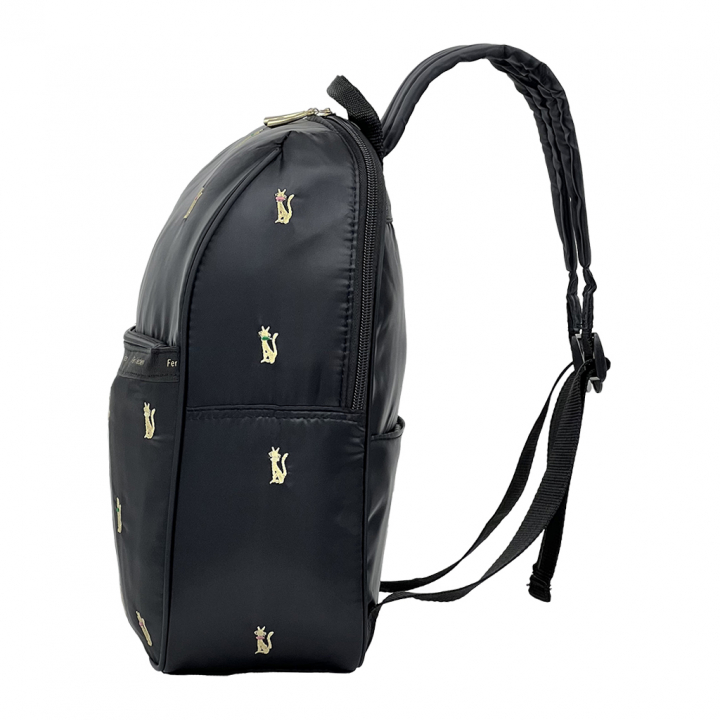 [Sofia Valentino ソフィアバレンチノ] ネコ柄 刺繍リュックサック | 軽量 刺しゅう レデイース 猫 ねこ かわいい 黒 ブラック 4919