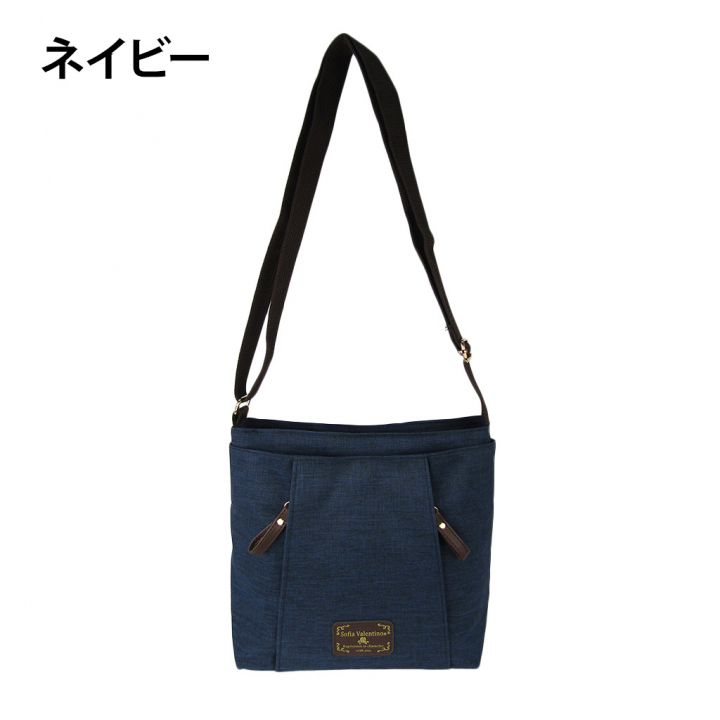 [Sofia Valentino ソフィアバレンチノ] 縦ファスナー ポケット付 軽量  ショルダーバッグ | レディース サコッシュ 多機能 ななめ掛け 黒 ブラック 4902