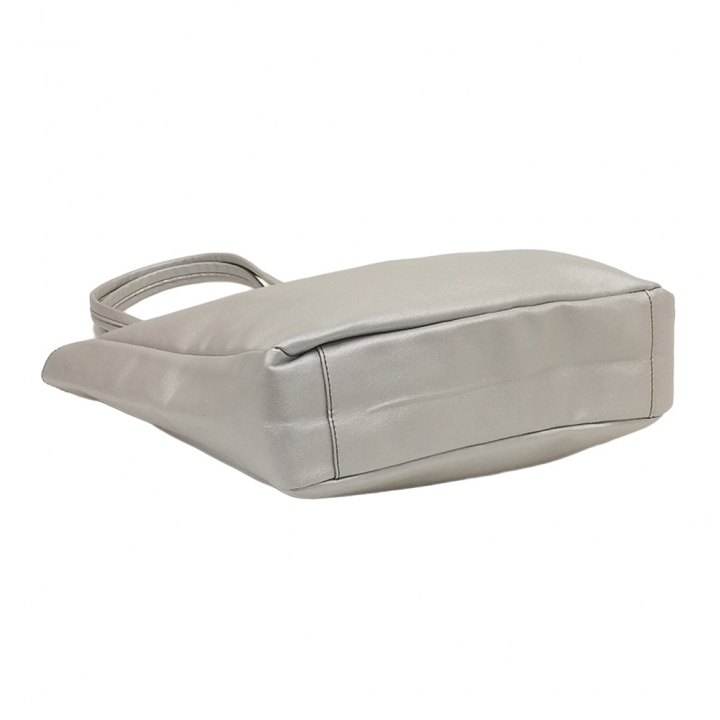 [O.F.S オーエフエス] A4対応 ファスナー付 シンプル トートバッグ | 合皮 マチあり 無地 肩掛け 通勤 通学 男女兼用 サブバッグ 銀 シルバー 4T08