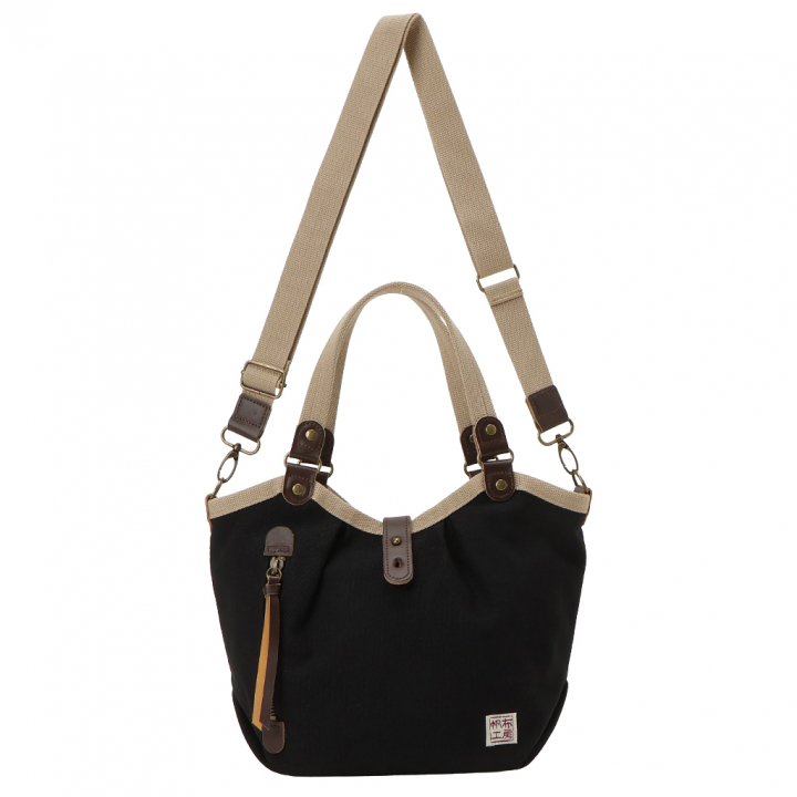 帆布工房 PEARIIシリーズ| バイカラー仕様 2WAY ハンドバッグ ショルダーバッグ 軽量 お弁当 天然素材 帆布 本革 底板付き ナチュラル カジュアル レディース はんぷこうぼう 3X40 