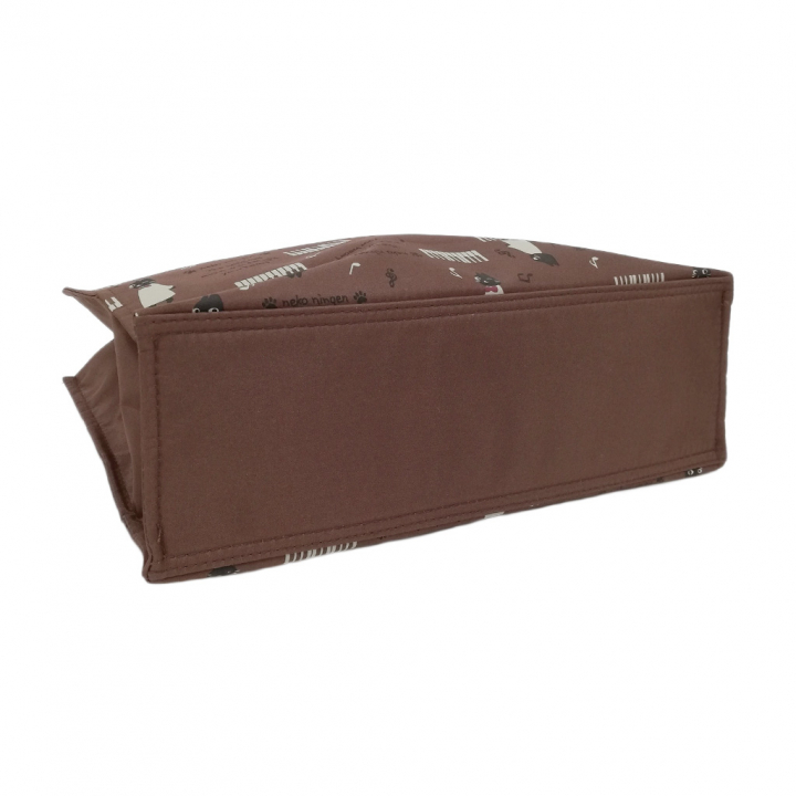 [nekoningen ネコ人間] 猫好き必見♪ 横型 手提げバッグ | かわいい 猫柄 軽量 手提げ トートバッグ A4対応 茶 ブラウン 4M35