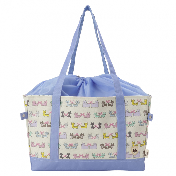 レジかごバッグ 4WG9 [mama fiore マーマフィオーレ] Picoteeシリーズ ピコティ 保温保冷 ねこ柄 ネコ柄 コンパクトレジカゴバッグ トートバッグ 買物 レディース ブルー