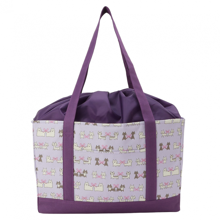 レジかごバッグ 4WG9 [mama fiore マーマフィオーレ] Picoteeシリーズ ピコティ 保温保冷 ねこ柄 ネコ柄 コンパクトレジカゴバッグ トートバッグ 買物 レディース パープル