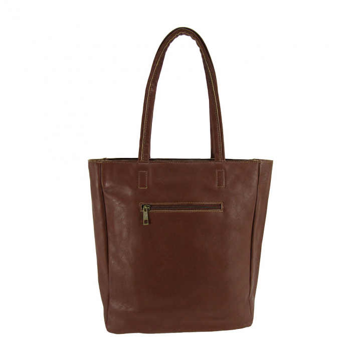 [O.F.S オーエフエス] A4対応 ファスナー付 シンプル トートバッグ | 合皮 マチあり 無地 肩掛け 通勤 通学 男女兼用 サブバッグ 茶 ブラウン 4T08