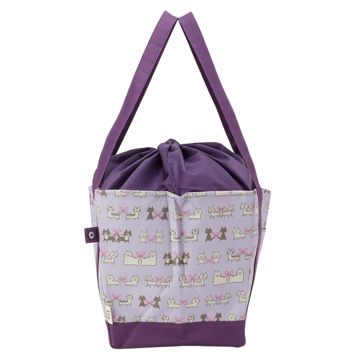 レジかごバッグ 4WG9 [mama fiore マーマフィオーレ] Picoteeシリーズ ピコティ 保温保冷 ねこ柄 ネコ柄 コンパクトレジカゴバッグ トートバッグ 買物 レディース パープル