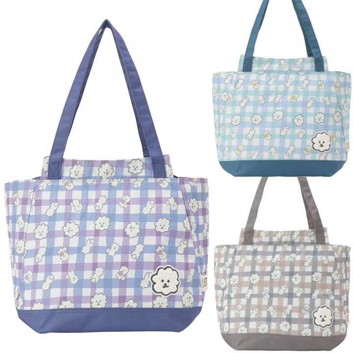 保冷バッグ トートバッグ 4WH8 [mama fiore マーマフィオーレ] Picoteeシリーズ ピコティ 保温保冷 もふもふ 犬 チェック柄 大容量 レジャー レディース ブルー