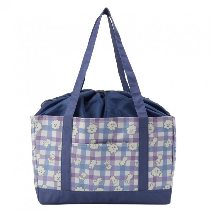 保温保冷 レジかごバッグ 4WH9 [mama fiore マーマフィオーレ] Picoteeシリーズ ピコティ 保温保冷 もふもふ犬 チェック レジカゴバッグ トートバッグ 買物 レディース ブルー