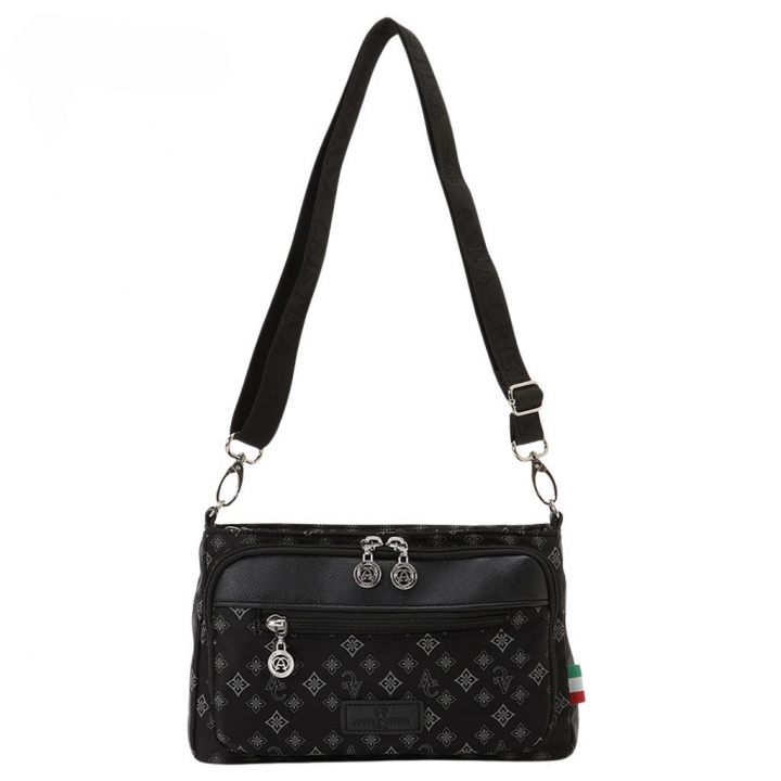 [ANNA CRISTINA アンナクリスティーナ]  モノグラム ウォレットショルダー バッグ |多機能 2WAY バッグインバッグ ポケット充実 お出かけ 通院 レディース 黒 ブラック 4A38