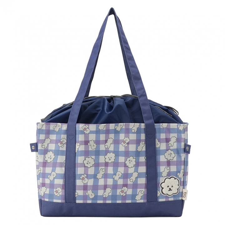 保温保冷 レジかごバッグ 4WH9 [mama fiore マーマフィオーレ] Picoteeシリーズ ピコティ 保温保冷 もふもふ犬 チェック レジカゴバッグ トートバッグ 買物 レディース ブルー