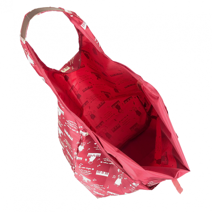 [nekoningen ネコ人間] 猫好き必見♪ コンパクト収納 エコバッグ | 猫柄 軽量 マルシェバッグ くり手 かわいい  大きめ 赤 レッド 4R46