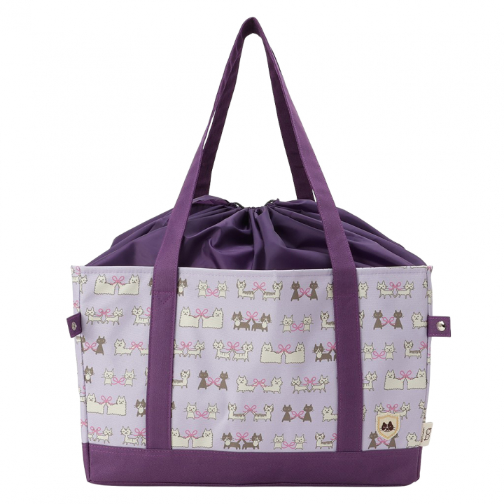 レジかごバッグ 4WG9 [mama fiore マーマフィオーレ] Picoteeシリーズ ピコティ 保温保冷 ねこ柄 ネコ柄 コンパクトレジカゴバッグ トートバッグ 買物 レディース パープル