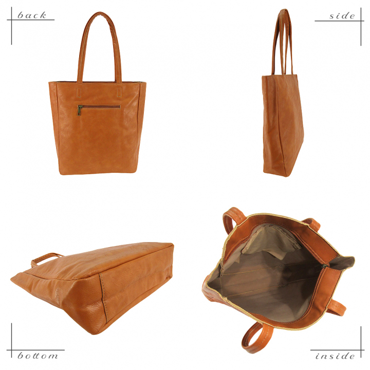 [O.F.S オーエフエス] A4対応 ファスナー付 シンプル トートバッグ | 合皮 マチあり 無地 肩掛け 通勤 通学 男女兼用 サブバッグ 橙 オレンジ 4T08