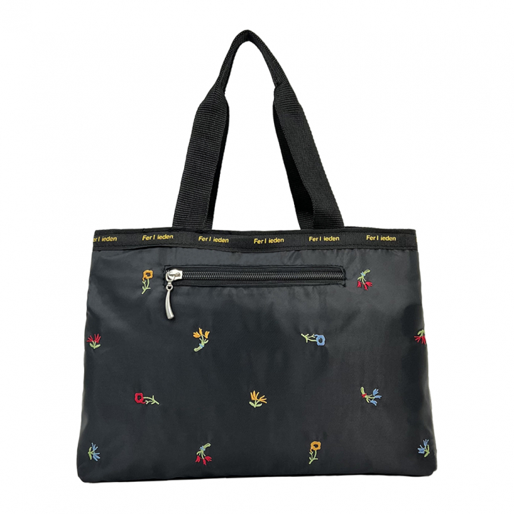 [Sofia Valentino ソフィアバレンチノ] 小花柄 刺繍 3層トートバッグ  | 軽量 ボンディング素材 手提げバッグ 収納力抜群 かわいい レディース 花柄 黒 ブラック 4799