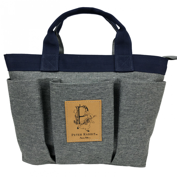 スリーポケット ランチバッグ [PETER RABBIT(TM) ピータ―ラビット(TM)] 多収納 トートバッグ  バイカラー ウサギ柄 小花柄 ガーデン 舟型トート サブバッグ ファスナー付トート お弁当かばん レディース グレー 0653