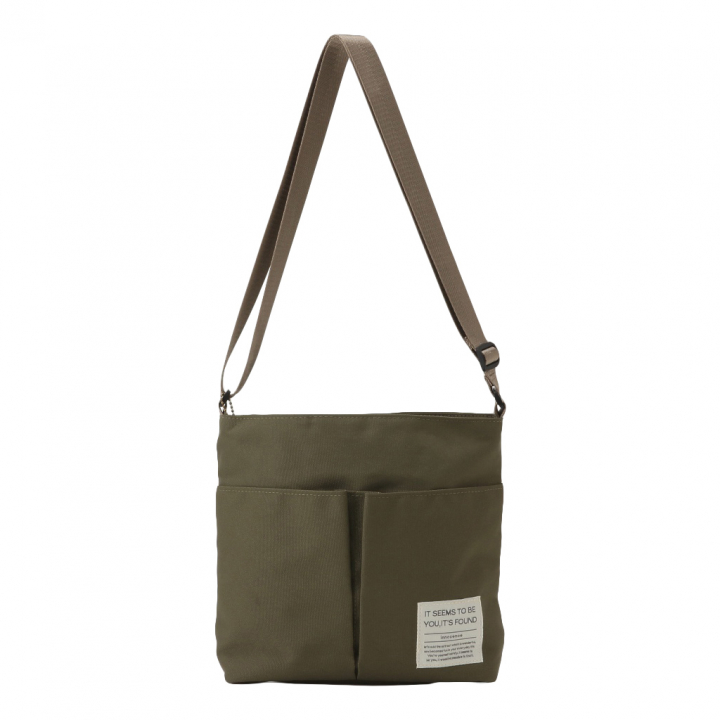 [ONE MILEシリーズ] ポーチ付き♪ 縦型 ショルダーバッグ | 軽量 ポケット充実 ファスナー開閉 男女兼用 シンプル 緑 カーキ 4X48