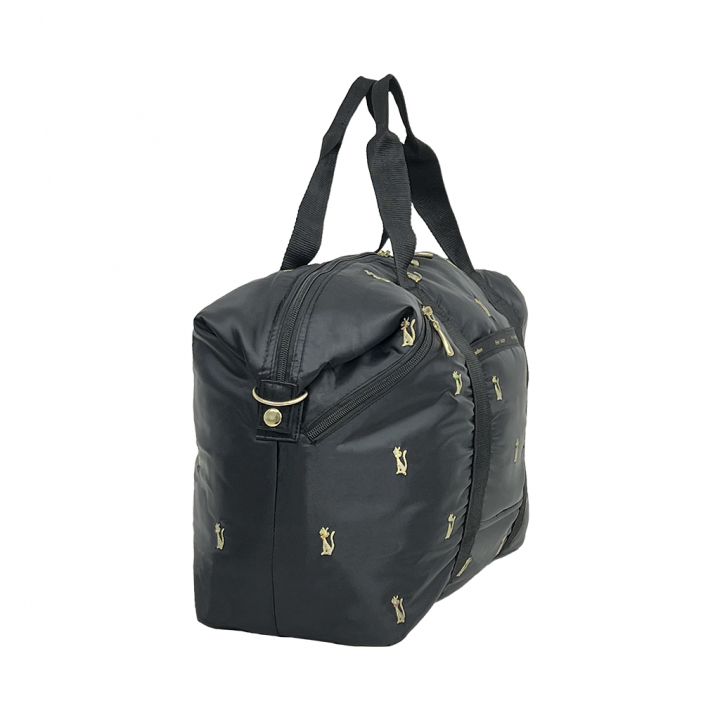 [Sofia Valentino ソフィアバレンチノ] 猫刺繍 2WAY ボストンバッグ | 軽量 大容量 ショルダーベルト 耳折れ トートバッグ かわいい ネコ ねこ ブラック 4998