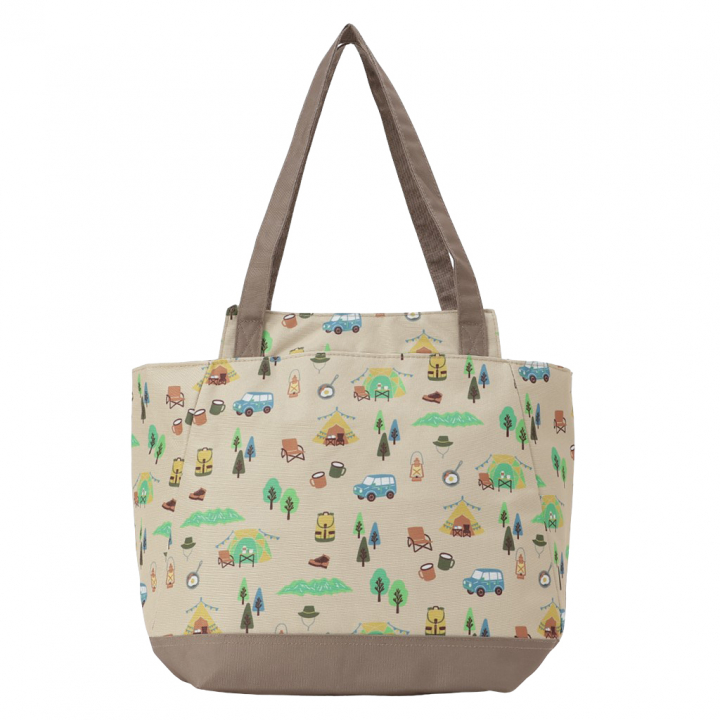 保冷バッグ トートバッグ 4WJ3 [mama fiore マーマフィオーレ] Picoteeシリーズ ピコティ 保温保冷 OUTDOOR柄 大容量 レジャー キャンプ レディース ベージュ