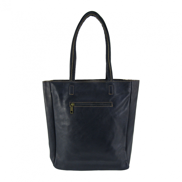 [O.F.S オーエフエス] A4対応 ファスナー付 シンプル トートバッグ | 合皮 マチあり 無地 肩掛け 通勤 通学 男女兼用 サブバッグ 紺 ネイビー 4T08