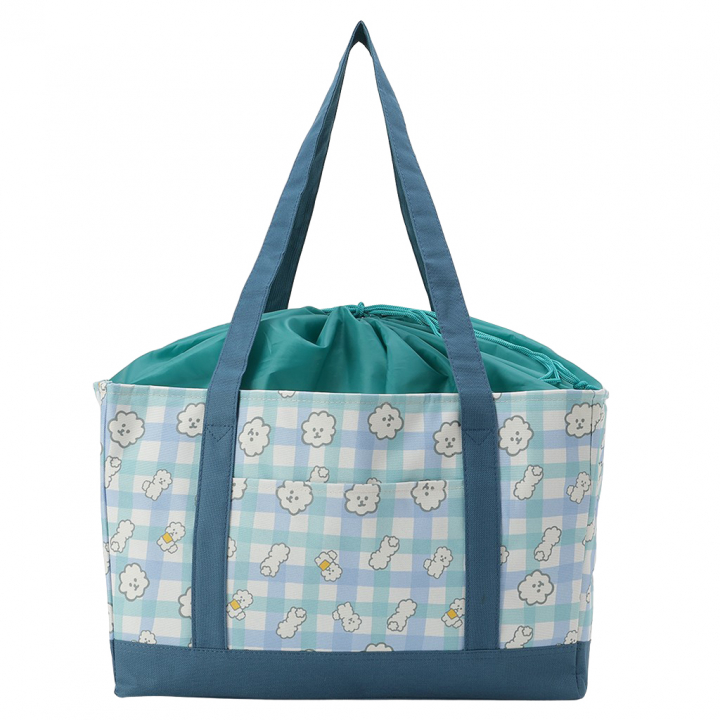 保温保冷 レジかごバッグ 4WH9 [mama fiore マーマフィオーレ] Picoteeシリーズ ピコティ 保温保冷 もふもふ犬 チェック レジカゴバッグ トートバッグ 買物 レディース グリーン