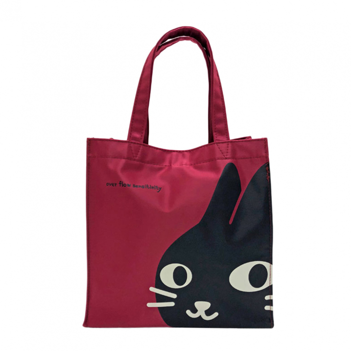 [nekoningen ネコ人間] 猫好き必見♪ コンパクト 手提げバッグ | かわいい 猫柄 ねこにんげん 軽量 撥水 お弁当バッグ 赤 レッド 6821 