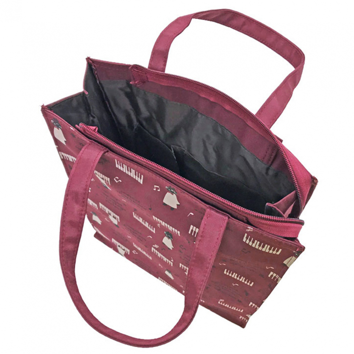 [nekoningen ネコ人間] 猫好き必見♪ 縦型 手提げバッグ | かわいい 猫柄 軽量 手提げ トートバッグ A4対応 赤系 ダークレッド 4M34