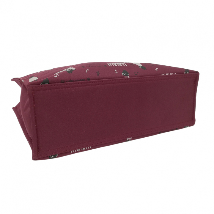 [nekoningen ネコ人間] 猫好き必見♪ 横型 手提げバッグ | かわいい 猫柄 軽量 手提げ トートバッグ A4対応 赤系 ダークレッド 4M35