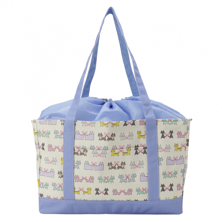 レジかごバッグ 4WG9 [mama fiore マーマフィオーレ] Picoteeシリーズ ピコティ 保温保冷 ねこ柄 ネコ柄 コンパクトレジカゴバッグ トートバッグ 買物 レディース ブルー