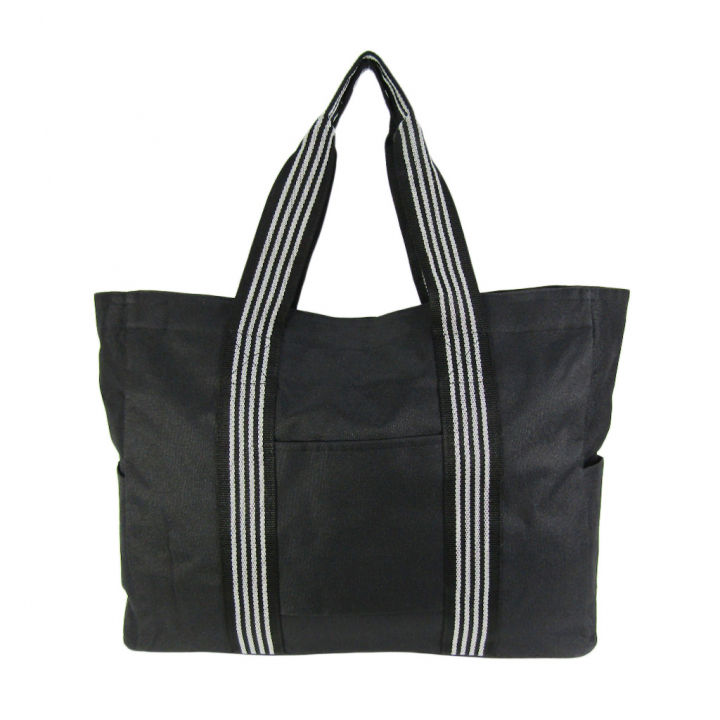 ファスナー付 ビッグ ラインベルト トートバッグ 全4色 |  A3 対応 肩掛け カジュアル 大きい お稽古 レッスンバッグ 軽量  男女兼用 マチ付き シンプル 黒 ブラック 3W57