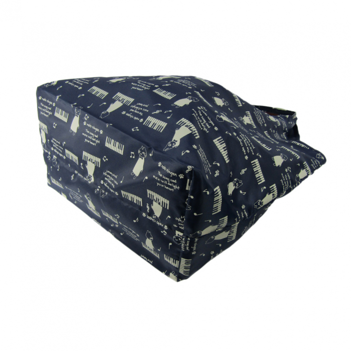 [nekoningen ネコ人間] 猫好き必見♪ コンパクト収納 エコバッグ | 猫柄 軽量 マルシェバッグ くり手 かわいい  大きめ 紺 ネイビー 4R46