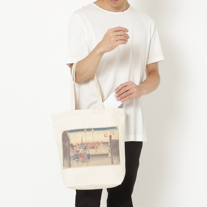 トートバッグ 9084 [Palette Pop パレットポップ] 浮世絵 錦絵 和風 名画 葛飾北斎 歌川広重 東洲斎写楽 一楽亭栄水 喜多川歌麿 楊洲周延 A4 帆布 男女兼用 メンズ レディース エコバッグ 買い物バッグ N 東海道五拾三次 日本橋 朝之景