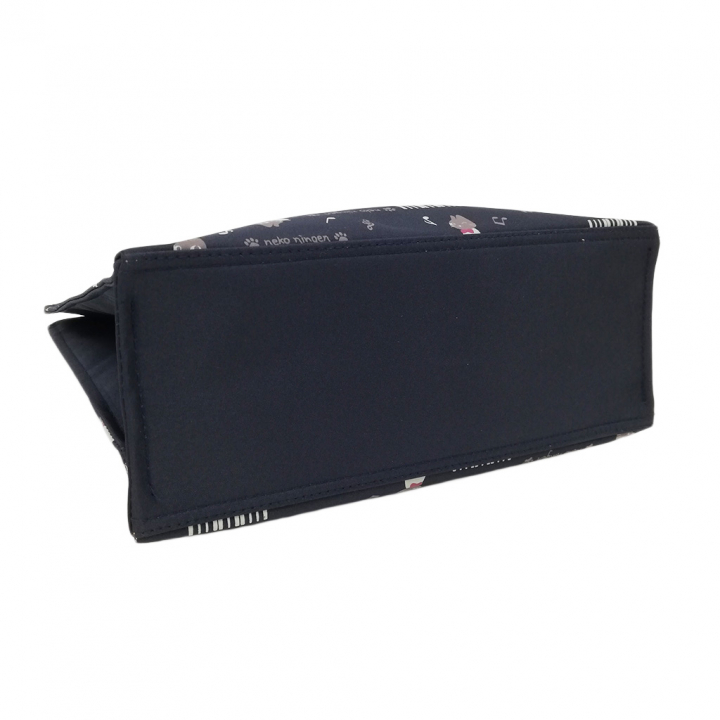 [nekoningen ネコ人間] 猫好き必見♪ 縦型 手提げバッグ | かわいい 猫柄 軽量 手提げ トートバッグ A4対応 紺 ネイビー 4M34