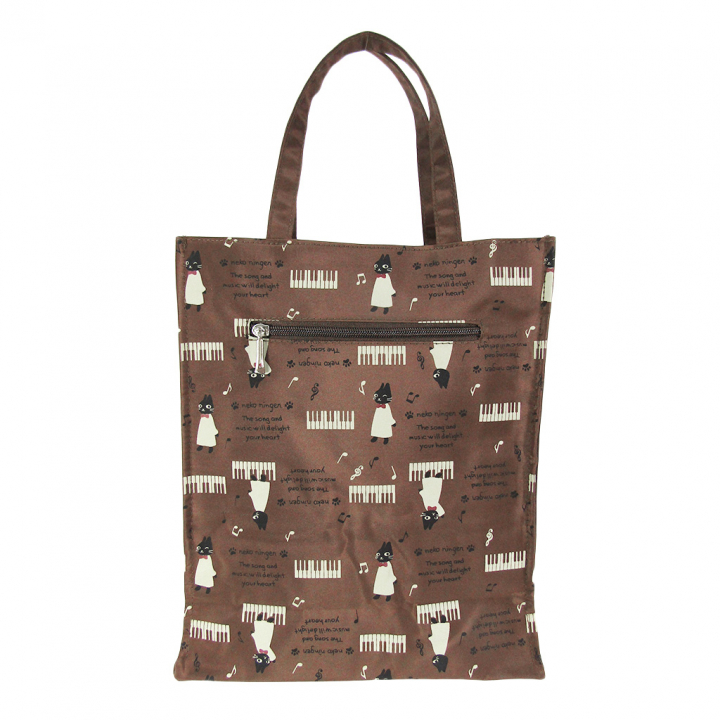 [nekoningen ネコ人間] 猫好き必見♪ 縦型 手提げバッグ | かわいい 猫柄 軽量 手提げ トートバッグ A4対応 茶 ブラウン 4M34