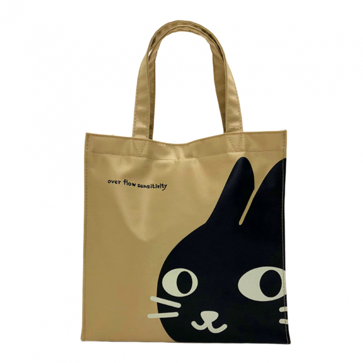 [nekoningen ネコ人間] 猫好き必見♪ コンパクト 手提げバッグ | かわいい 猫柄 ねこにんげん 軽量 撥水 お弁当バッグ 茶系 ベージュ 6821 