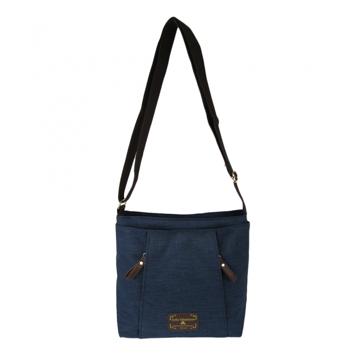 [Sofia Valentino ソフィアバレンチノ] 縦ファスナー ポケット付 軽量  ショルダーバッグ | レディース サコッシュ 多機能 ななめ掛け 紺 ネイビー 4902