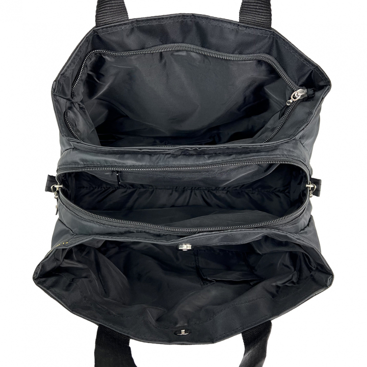 [Sofia Valentino ソフィアバレンチノ] 小花柄 刺繍 3層トートバッグ  | 軽量 ボンディング素材 手提げバッグ 収納力抜群 かわいい レディース 花柄 黒 ブラック 4799