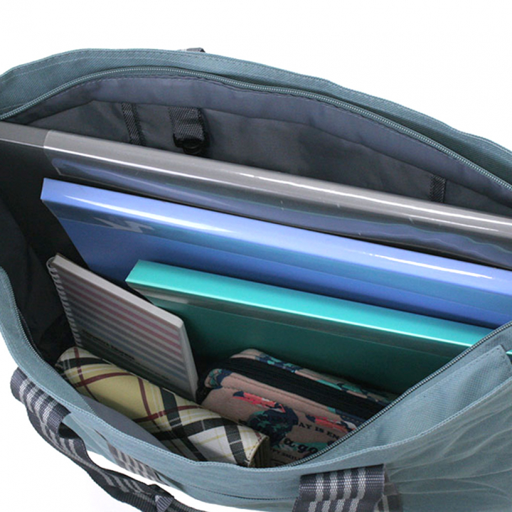 ファスナー付 ビッグ ラインベルト トートバッグ 全4色 |  A3 対応 肩掛け カジュアル 大きい お稽古 レッスンバッグ 軽量  男女兼用 マチ付き シンプル 灰 グレー 3W57