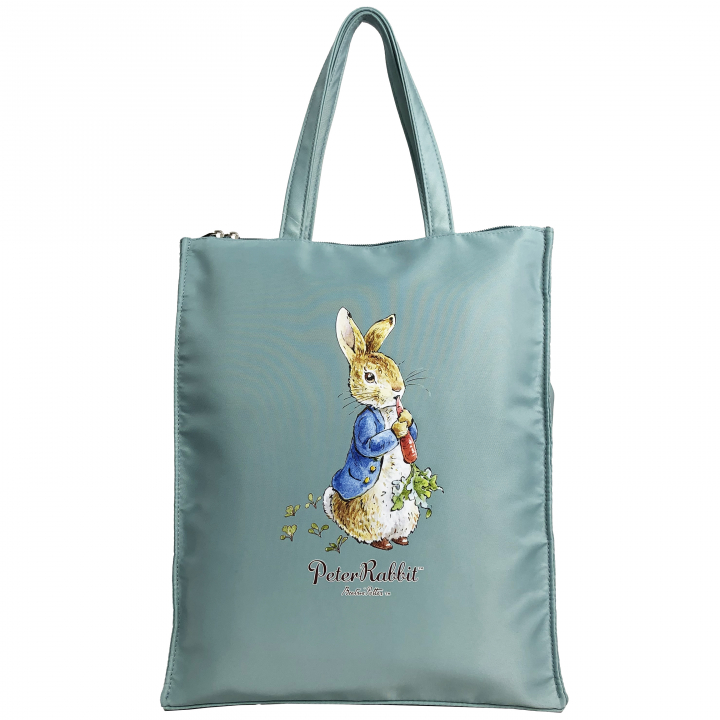  [ピータ―ラビット (ＴＭ )] A4サイズ対応 トートバッグ ハンドバッグ サブバッグ 手持ちタイプ 撥水 ポケット充実 ファスナー付き 大人 上品 かわいい レディース PETERRABBIT(ＴＭ) うさぎ ねこ レッスンバッグ 買い物 お稽古 習い事 縦型トート 0635　00グリーン