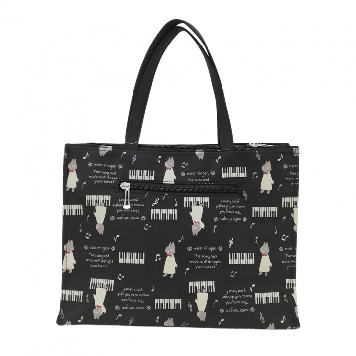 [nekoningen ネコ人間] 猫好き必見♪ 横型 手提げバッグ | かわいい 猫柄 軽量 手提げ トートバッグ A4対応 黒 ブラック 4M35