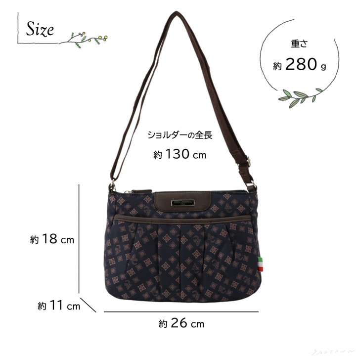[ANNA CRISTINA アンナクリスティーナ] キャリーオン対応 モノグラム 横型 ショルダーバッグ| 軽量 コンパクト レディース 斜めがけ 大人 ブランド 灰色 グレー 4A28