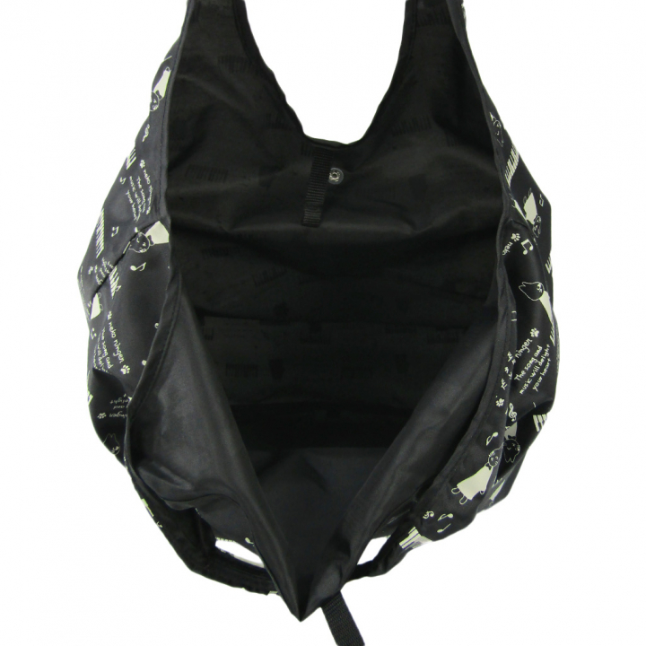 [nekoningen ネコ人間] 猫好き必見♪ コンパクト収納 エコバッグ | 猫柄 軽量 マルシェバッグ くり手 かわいい  大きめ 黒 ブラック 4R46