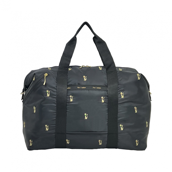 [Sofia Valentino ソフィアバレンチノ] 猫刺繍 2WAY ボストンバッグ | 軽量 大容量 ショルダーベルト 耳折れ トートバッグ かわいい ネコ ねこ ブラック 4998