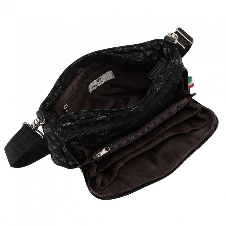 [ANNA CRISTINA アンナクリスティーナ]  モノグラム ウォレットショルダー バッグ |多機能 2WAY バッグインバッグ ポケット充実 お出かけ 通院 レディース 黒 ブラック 4A38