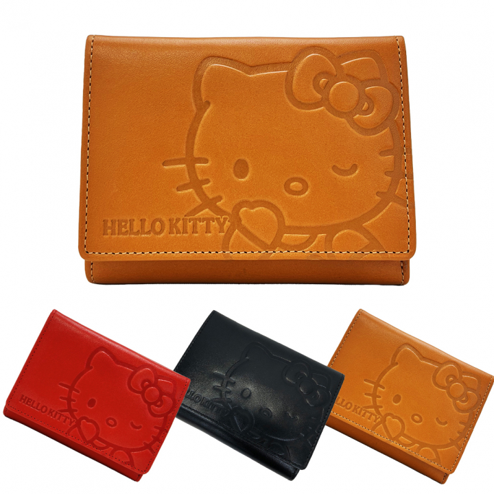  [HELLO KITTY ハローキティ] 本革 二つ折り財布| シンプル レザー 財布 レディース コンパクト ウォレット 茶 ブラウン 9H76