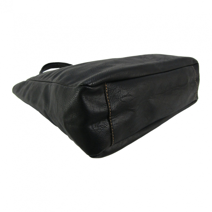 [O.F.S オーエフエス] A4対応 ファスナー付 シンプル トートバッグ | 合皮 マチあり 無地 肩掛け 通勤 通学 男女兼用 サブバッグ 黒 ブラック 4T08