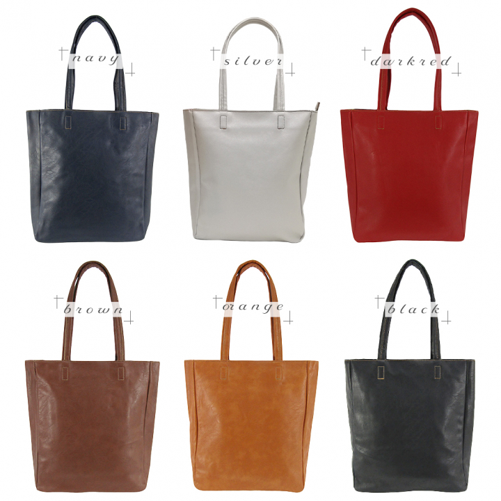 [O.F.S オーエフエス] A4対応 ファスナー付 シンプル トートバッグ | 合皮 マチあり 無地 肩掛け 通勤 通学 男女兼用 サブバッグ 茶 ブラウン 4T08