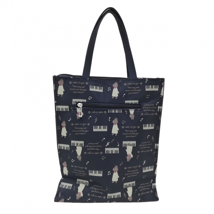 [nekoningen ネコ人間] 猫好き必見♪ 縦型 手提げバッグ | かわいい 猫柄 軽量 手提げ トートバッグ A4対応 紺 ネイビー 4M34