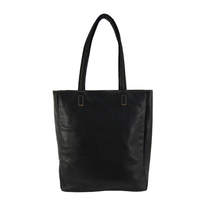 [O.F.S オーエフエス] A4対応 ファスナー付 シンプル トートバッグ | 合皮 マチあり 無地 肩掛け 通勤 通学 男女兼用 サブバッグ 黒 ブラック 4T08