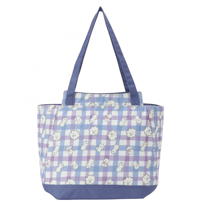 保冷バッグ トートバッグ 4WH8 [mama fiore マーマフィオーレ] Picoteeシリーズ ピコティ 保温保冷 もふもふ 犬 チェック柄 大容量 レジャー レディース ブルー