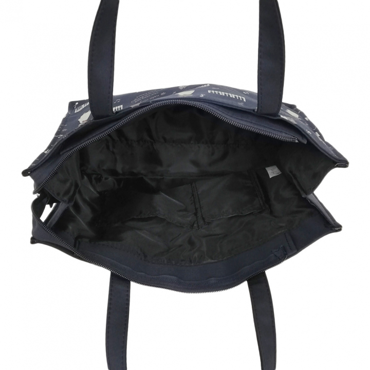 [nekoningen ネコ人間] 猫好き必見♪ 横型 手提げバッグ | かわいい 猫柄 軽量 手提げ トートバッグ A4対応 紺 ネイビー 4M35