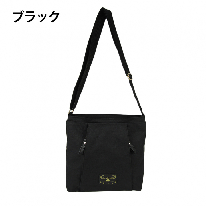 [Sofia Valentino ソフィアバレンチノ] 縦ファスナー ポケット付 軽量  ショルダーバッグ | レディース サコッシュ 多機能 ななめ掛け 黒 ブラック 4902